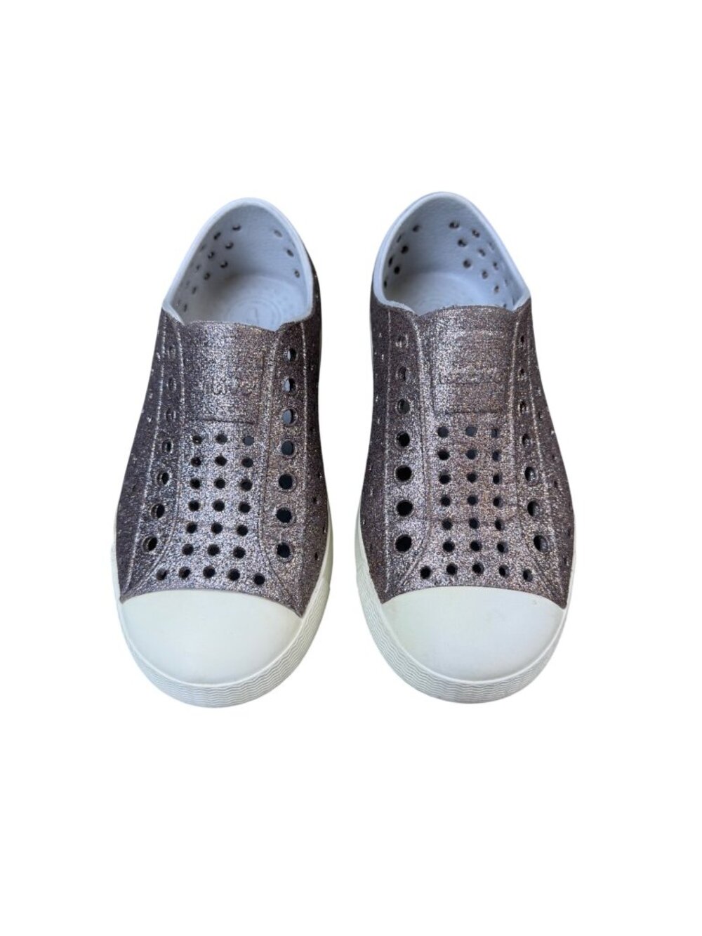 NATIVE Metallic Pewter Bling Shoes Girls 11 Glitter Slip On Water Shoe Natives